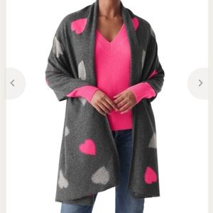 White + Warren Cashmere Heart Intarsia Scarf in charcoal